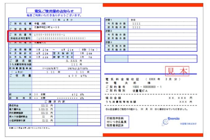 供給地点特定番号確認方法　中国電力　電気ご使用量のお知らせ（郵送通知）の場合
